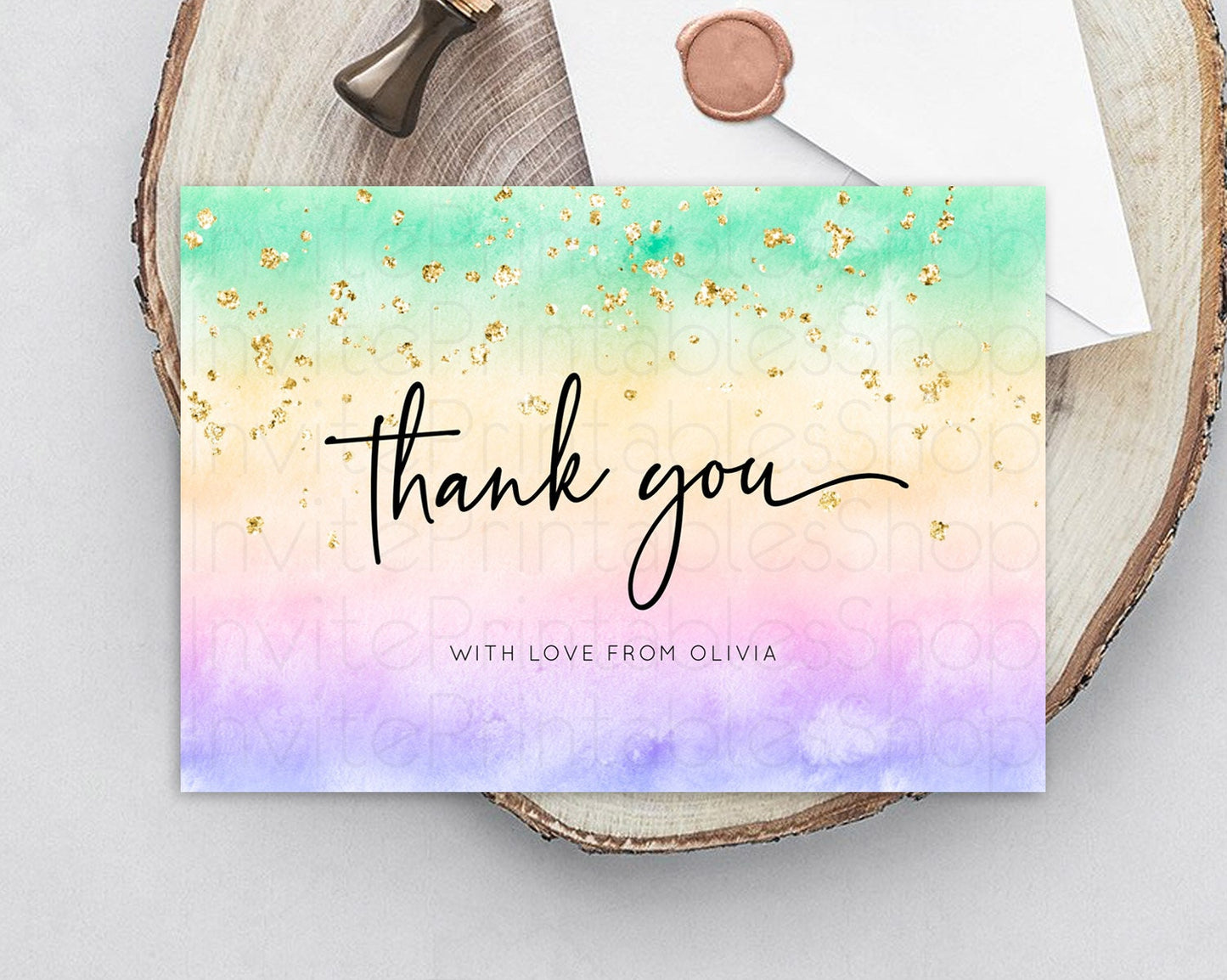 Pastel Thank You Rainbow Thank You Card Colorful Pastel Birthday Thank You Card Confetti Watercolor Pastel Teacher Thank You Cards D10485