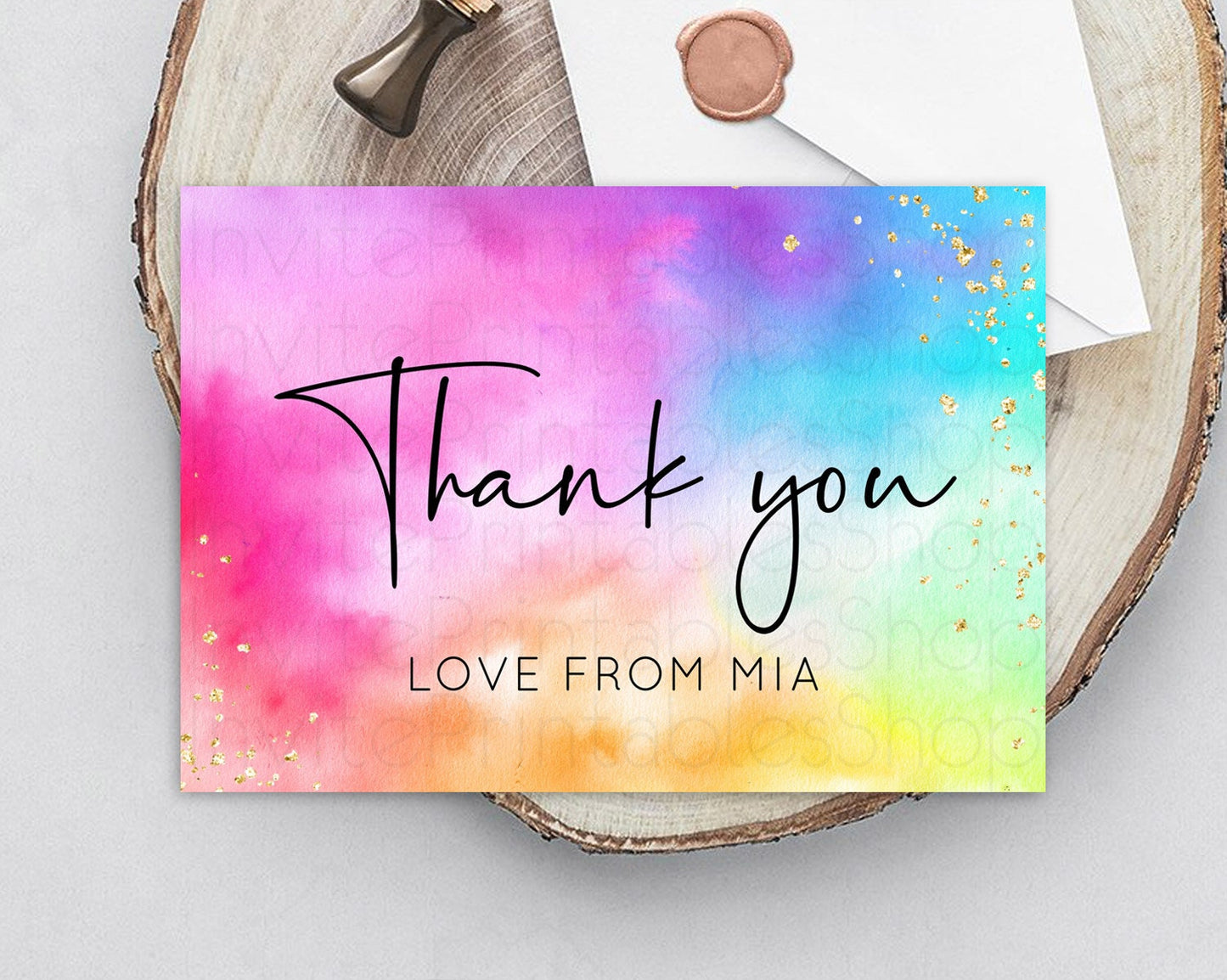 Tie Dye Thank You Rainbow Tie Dye Thank You Card Pastel Birthday Thank You Colorful Pastel Cards Rainbow Teacher Thank You Card D10456