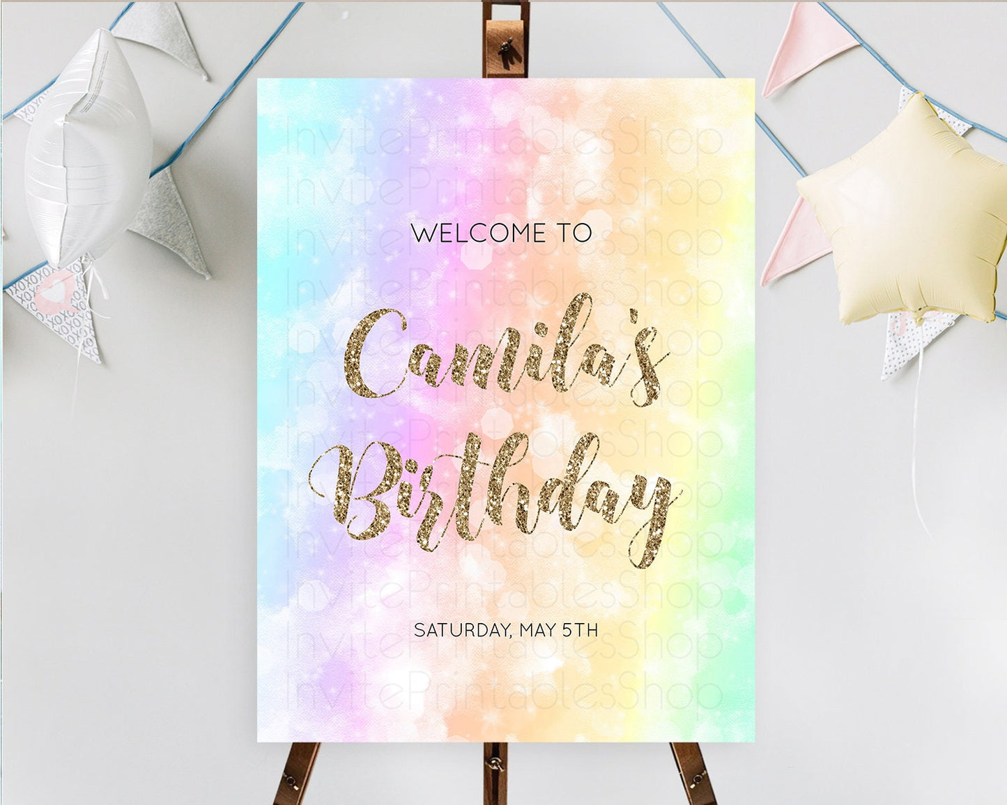 Pastel Welcome Sign Pastel Rainbow Welcome Sign Colorful Rainbow Confetti Watercolor Glitter Pastel First Birthday Welcome Sign D10648