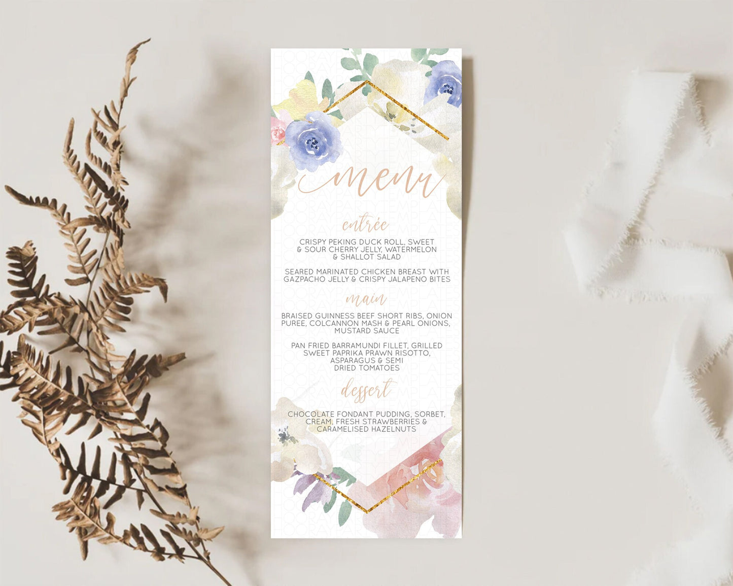 Secret Garden Menu Wildflower Menu Template Pastel Flower Garden Table Decor Boho Floral Dinner Dessert Floral Party Food Menu D10254