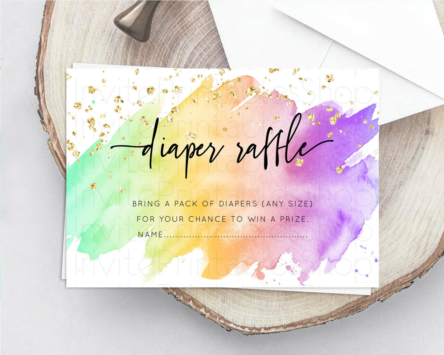 Pastel Diaper Raffle Card Pastel Rainbow Diaper Raffle Insert Colorful Ombre Watercolor Diaper Ticket Confetti Glitter Raffle Game D10518