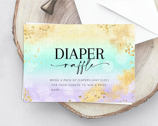 Pastel Diaper Raffle Card Pastel Rainbow Diaper Raffle Insert Colorful Ombre Watercolor Diaper Ticket Confetti Glitter Raffle Game D10672