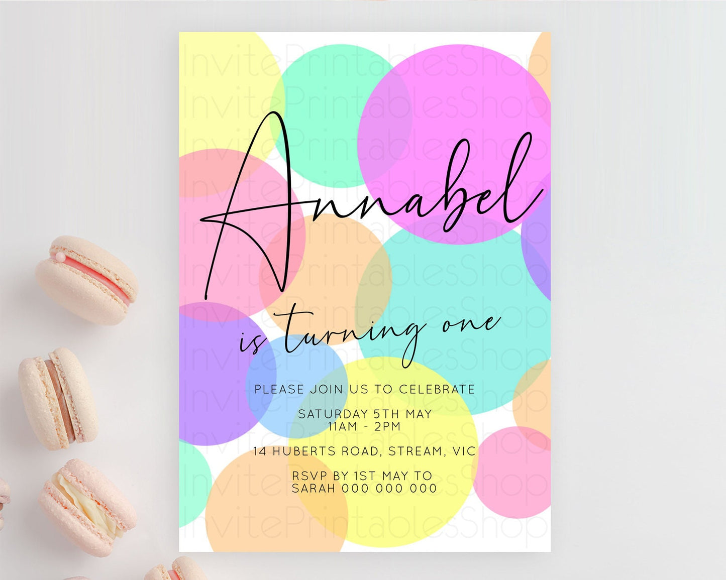 Pastel Birthday Invitation Pastel Confetti Birthday Invitation Bubbles Invitation Colorful Rainbow Confetti 2nd 1st First Birthday D10888