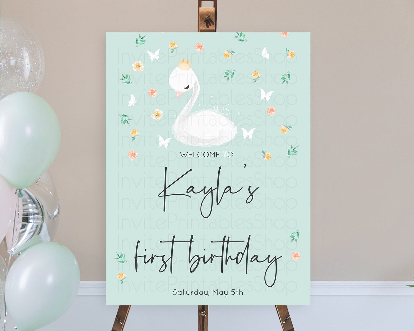 Swan Welcome Board Swan Princess Ballet Welcome Sign Enchanted Swan Lake Secret Garden Pastel Floral First Birthday Welcome Sign D10905