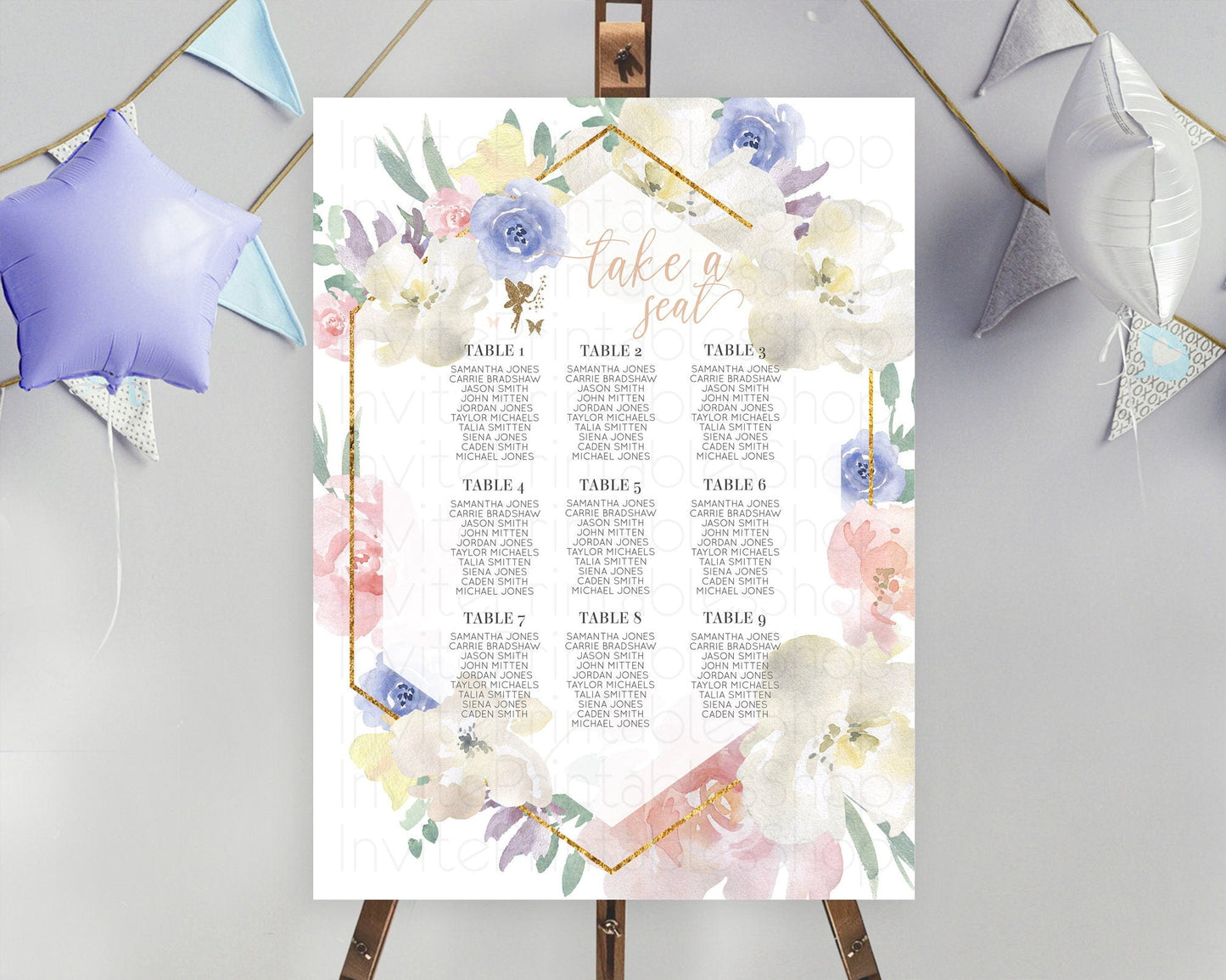 Fairy Seating Chart Pastel Fairy Seating Chart Fairy Tea Party Fairy Garden Seating Sign Enchanted Garden Floral Butterfly Decor D10829