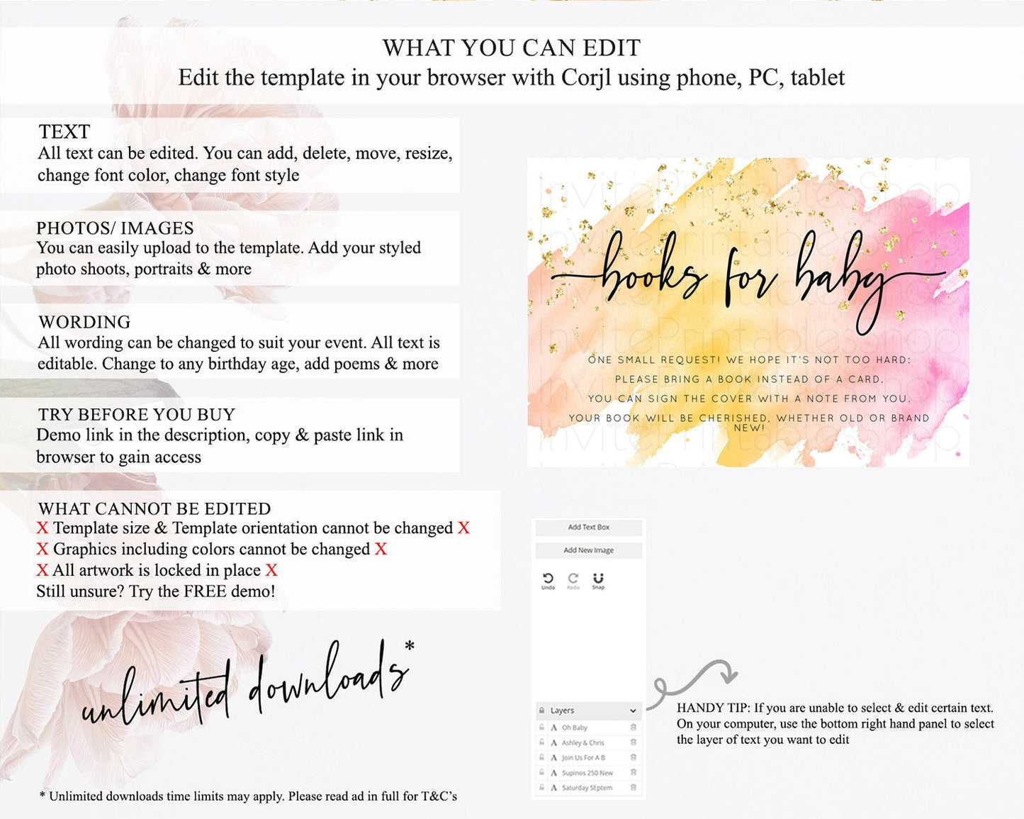 Pastel Books For Baby Card Pastel Rainbow Book Insert Colorful Ombre Watercolor Book Card Confetti Glitter Baby Book Poem Request D10527