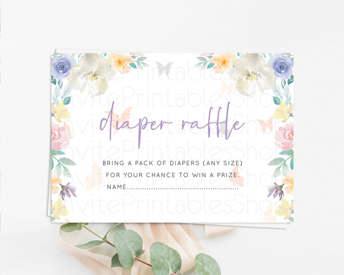 Secret Garden Diaper Raffle Card Boho Wildflower Diaper Raffle Insert Pastel Flower Garden Baby Shower Card Flower Raffle Game D10710