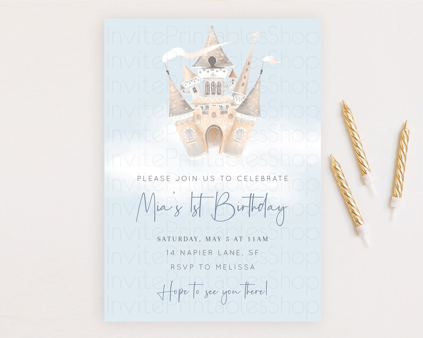 Princess Birthday Invitation Princess Invitation Pastel Invitation Royal Birthday Rainbow Color Enchanted Castle 1st First Birthday D10251