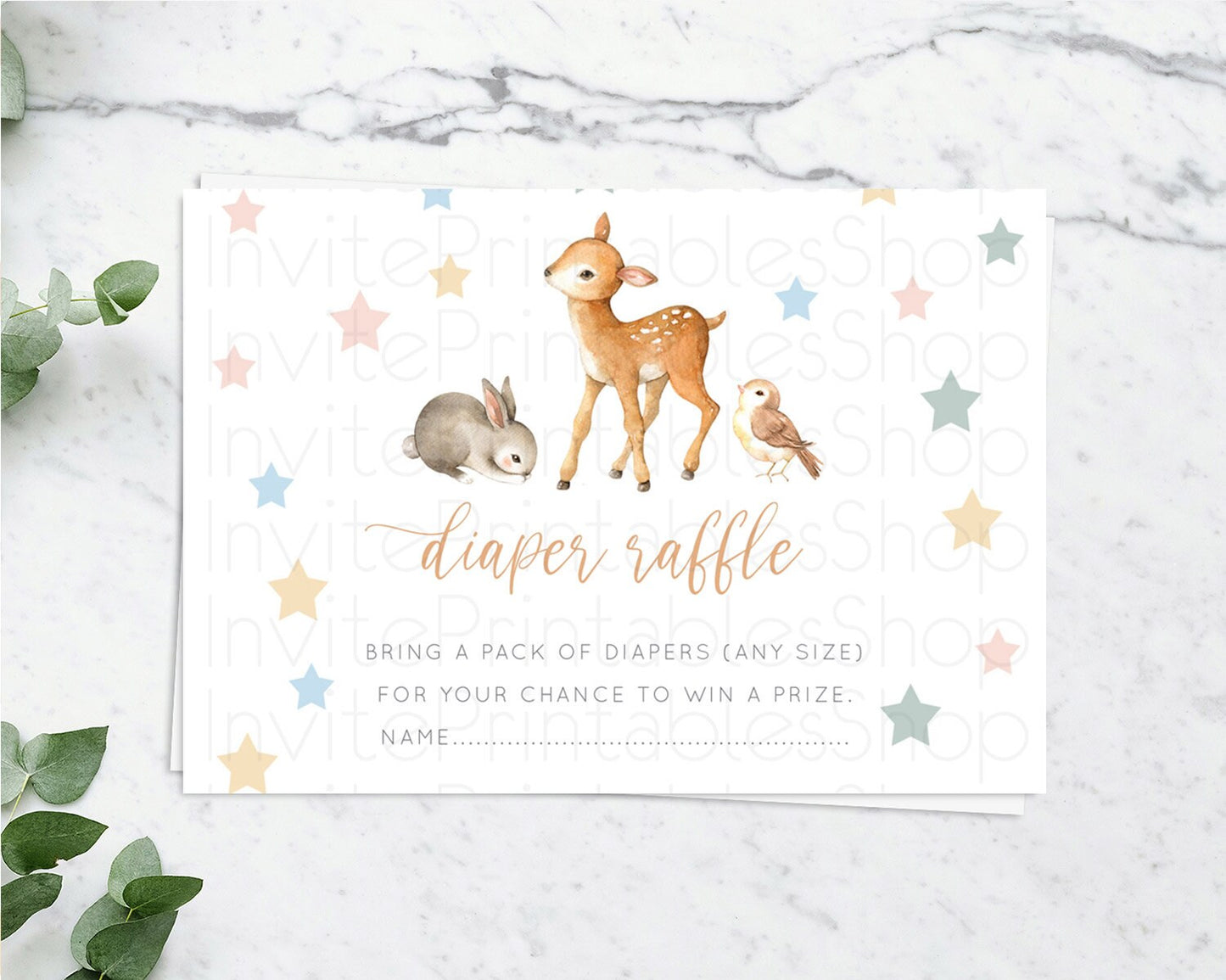 Fawn Diaper Raffle Card Deer Diaper Insert Floral Deer Diaper Ticket Enchanted Forest Butterfly Pastel Baby Shower Raffle Game D10918