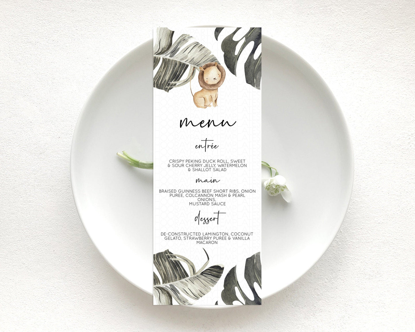 Lion Menu Lion Menu Template Lion Party Table Decor Safari Adventure Lion Menu Dried Palm Fern Lion Dinner Dessert Party Food Menu D10599