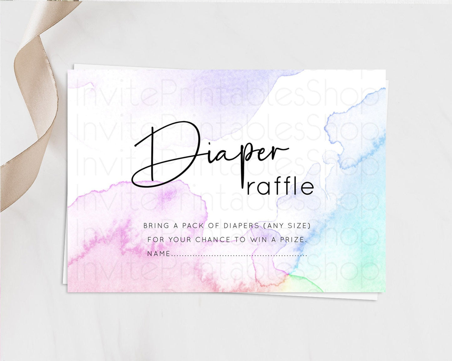 Pastel Diaper Raffle Card Pastel Rainbow Diaper Raffle Insert Colorful Ombre Watercolor Diaper Ticket Confetti Glitter Raffle Game D10215