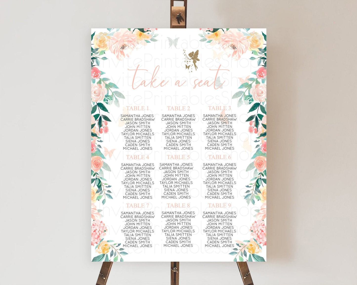 Fairy Seating Chart Pastel Fairy Seating Chart Fairy Tea Party Fairy Garden Seating Sign Enchanted Garden Floral Butterfly Decor D10789