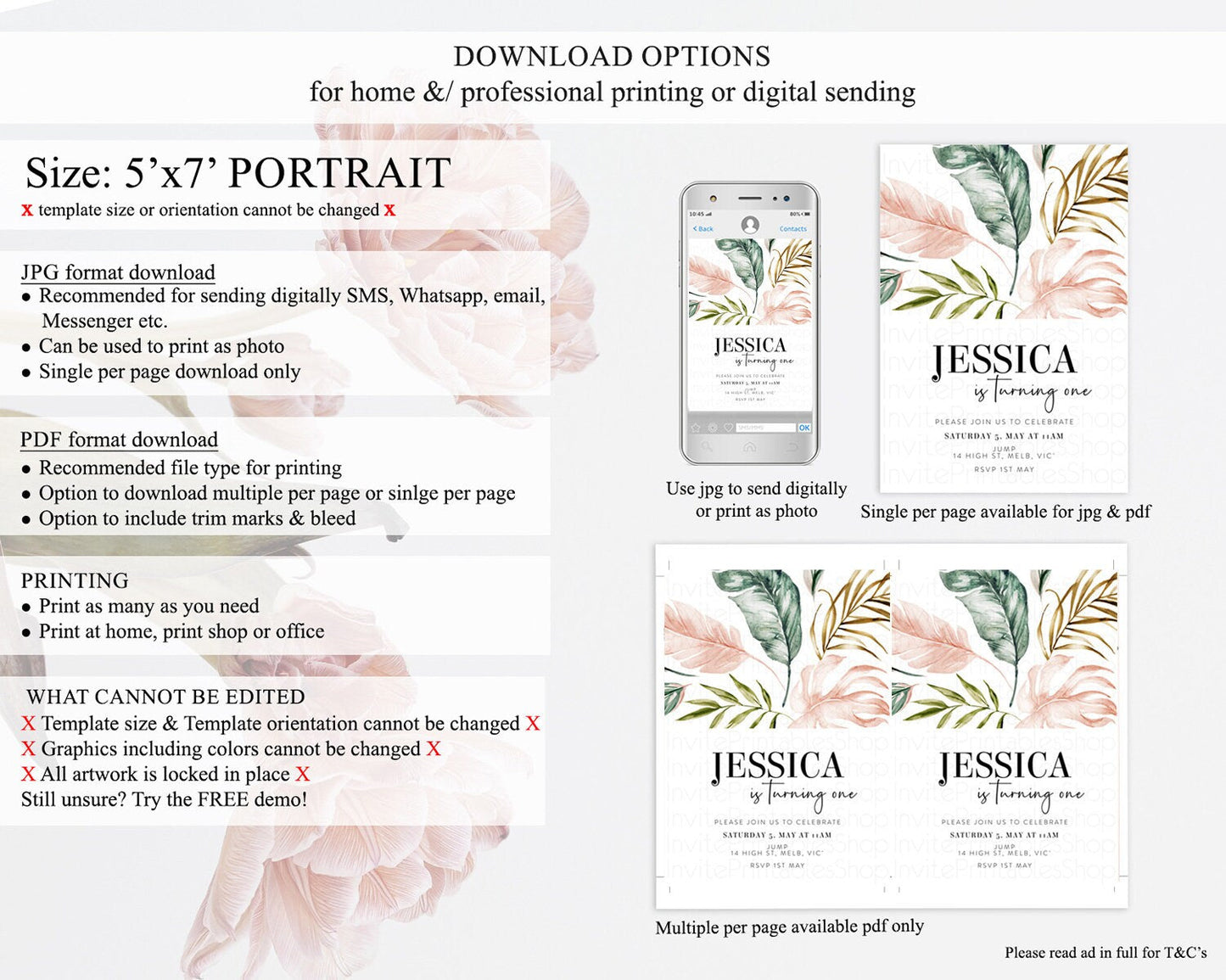 Tropical Invitation Tropical Birthday Invitation Tropical Floral Invitation Palm Leaf Fern Invite Frangipani White Orchid Invitation D11064