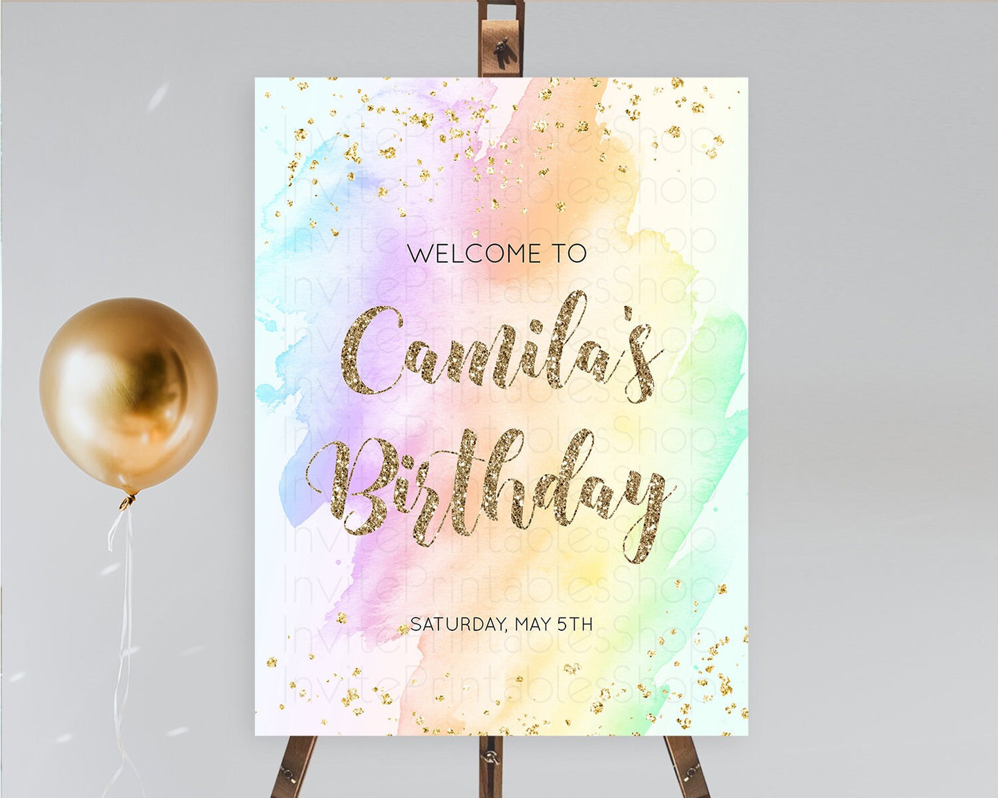 Pastel Welcome Sign Pastel Rainbow Welcome Sign Colorful Rainbow Confetti Watercolor Glitter Pastel First Birthday Welcome Sign D10643