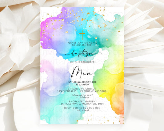 Editable Pastel Baptism Invitation Pastel Colors Watercolor Baptism 1st Birt
