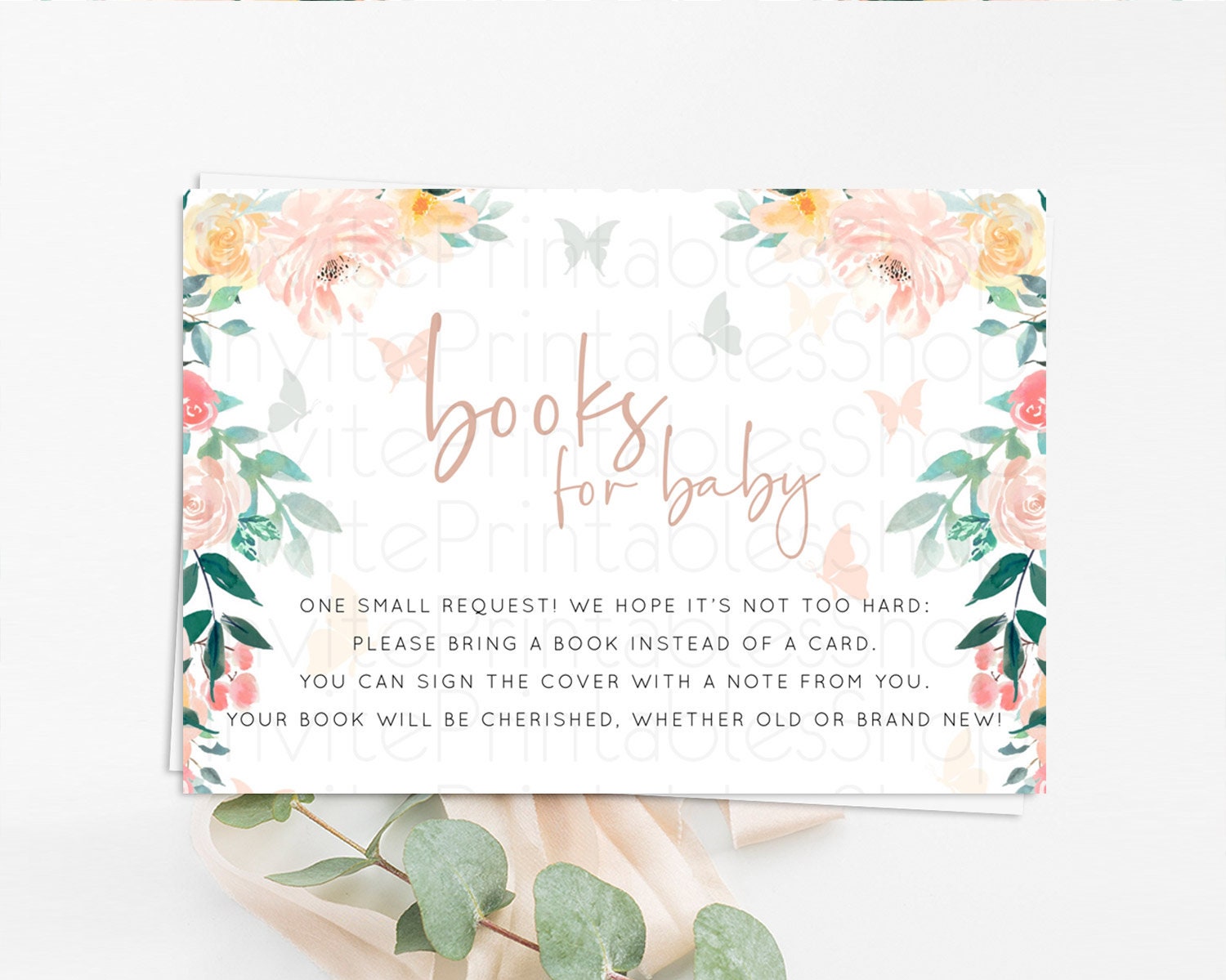 Editable Secret Garden Books For Baby Card Boho Wildflower Book Insert Paste