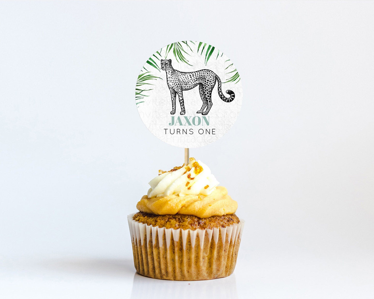 Cheetah Cupcake Toppers Cheetah Cupcake Cheetah Safari Cupcake Adventure Cheetah Cupcake Topper Palm Leaf Zoo First Birthday Decor D10849