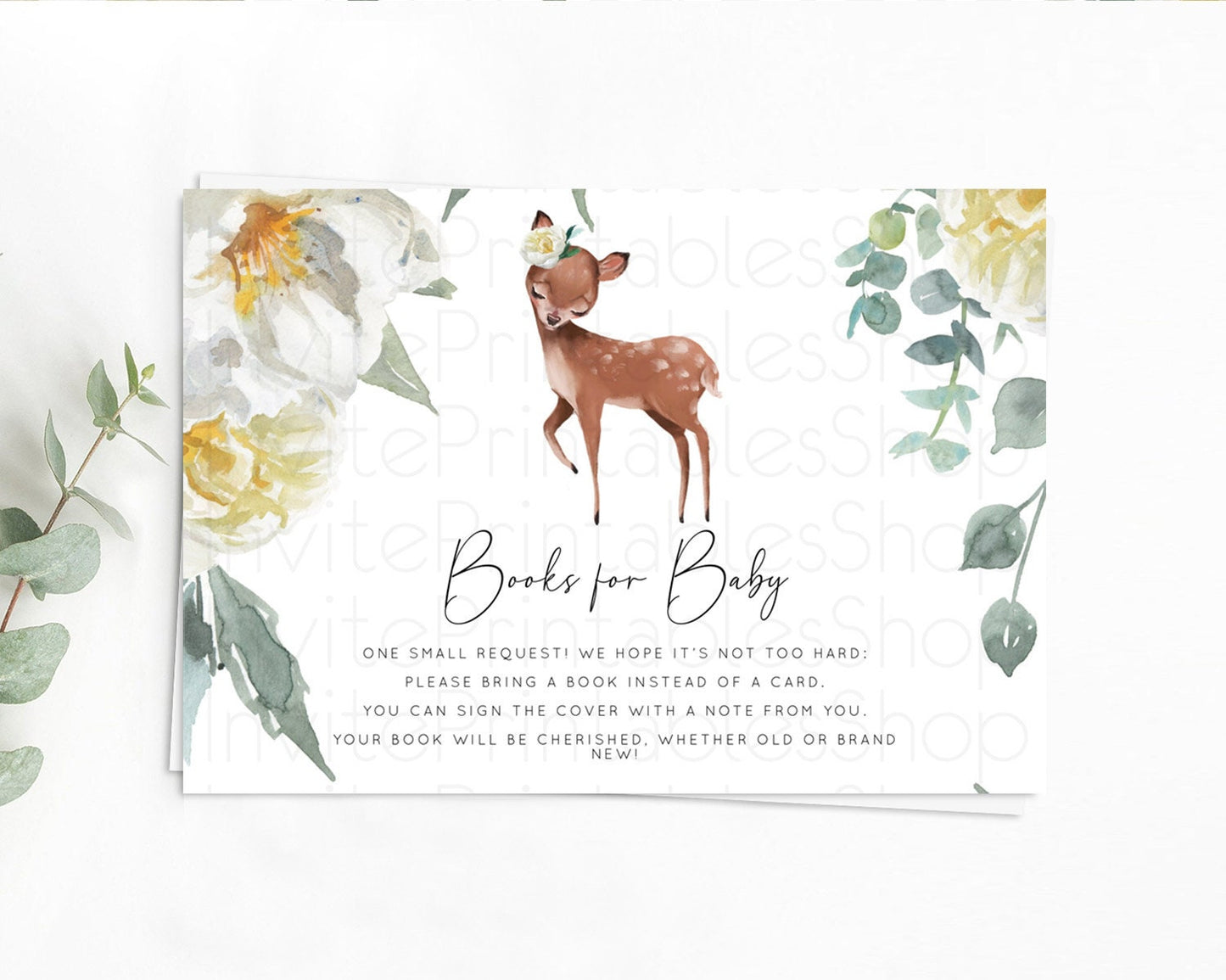 Fawn Books For Baby Card Deer Book Insert Floral Deer Book Card Enchanted Forest Butterfly Pastel Baby Shower Book Poem Request D11030