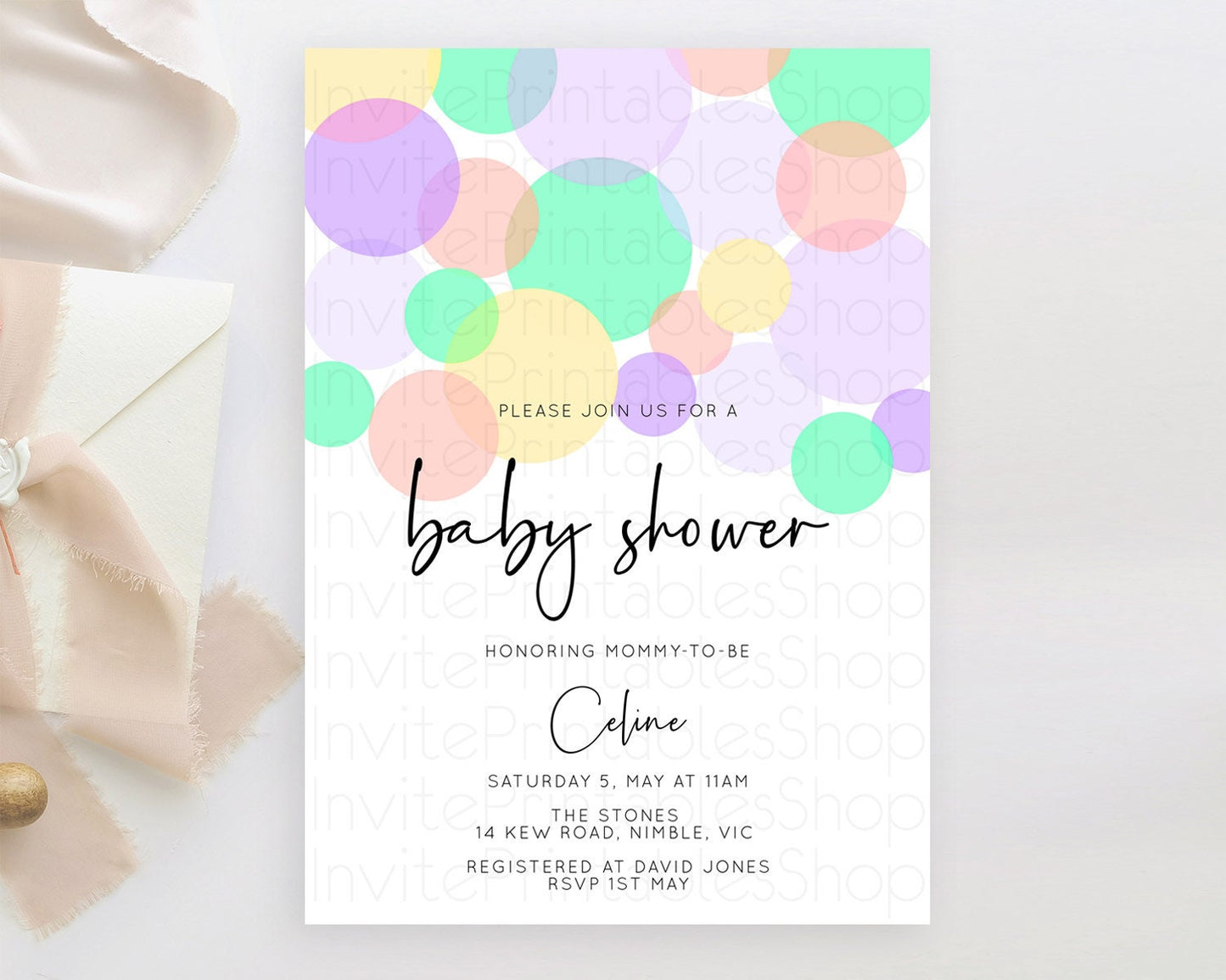 Pastel Rainbow Baby Shower Invitation Pastel Confetti Invitation Sprinkles Bubbles Invitation Colorful Rainbow Confetti Theme D10380