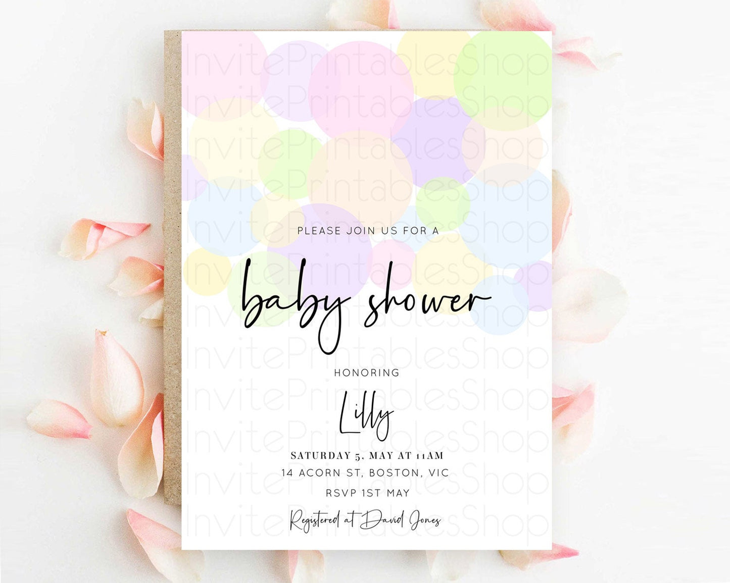 Editable Pastel Rainbow Baby Shower Invitation Pastel Confetti Invitation Sp