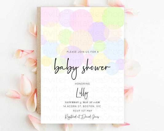 Editable Pastel Rainbow Baby Shower Invitation Pastel Confetti Invitation Sp