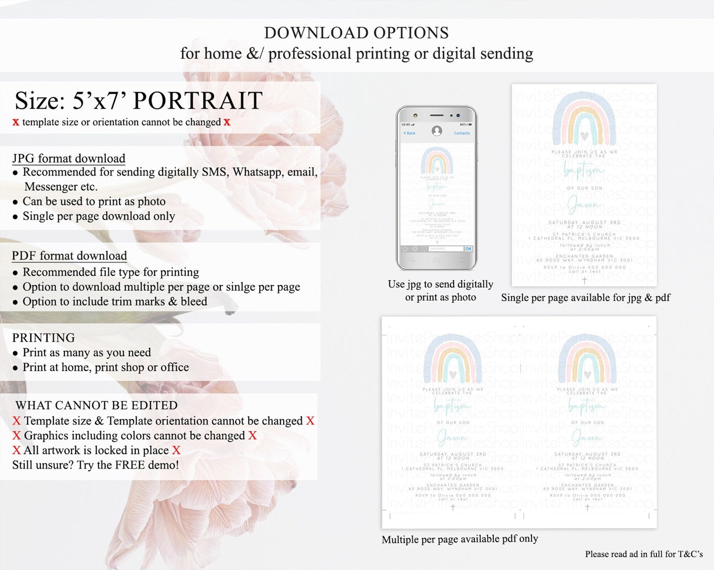 Pastel Rainbow Baptism Invitation Boho Rainbow Baptism 1st Birthday Invitation Rainbow Pastel Watercolor Christening Invitation D10214