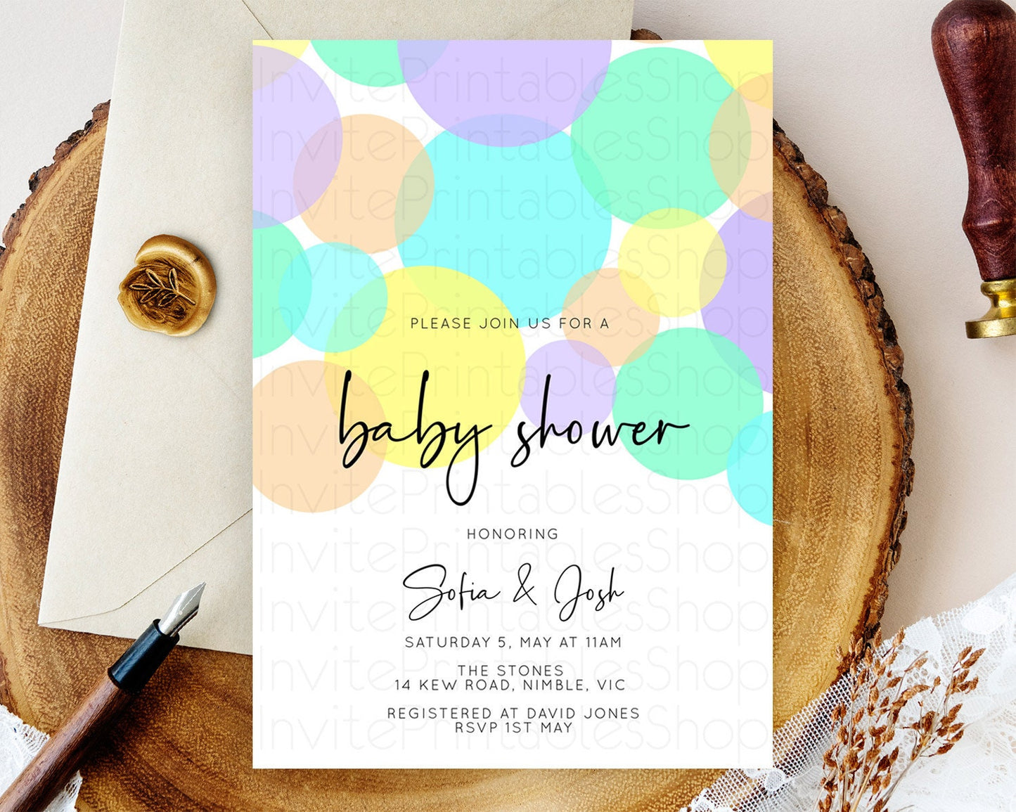 Pastel Rainbow Baby Shower Invitation Pastel Confetti Invitation Sprinkles Bubbles Invitation Colorful Rainbow Confetti Theme D10412