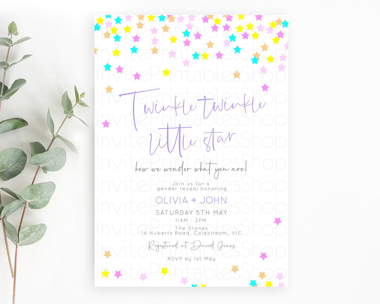 Twinkle Star Baby Shower Invitation Pastel Twinkle Star Invitation Rainbow Pastel Colorful Confetti Twinkle Little Star Baby Shower D10397