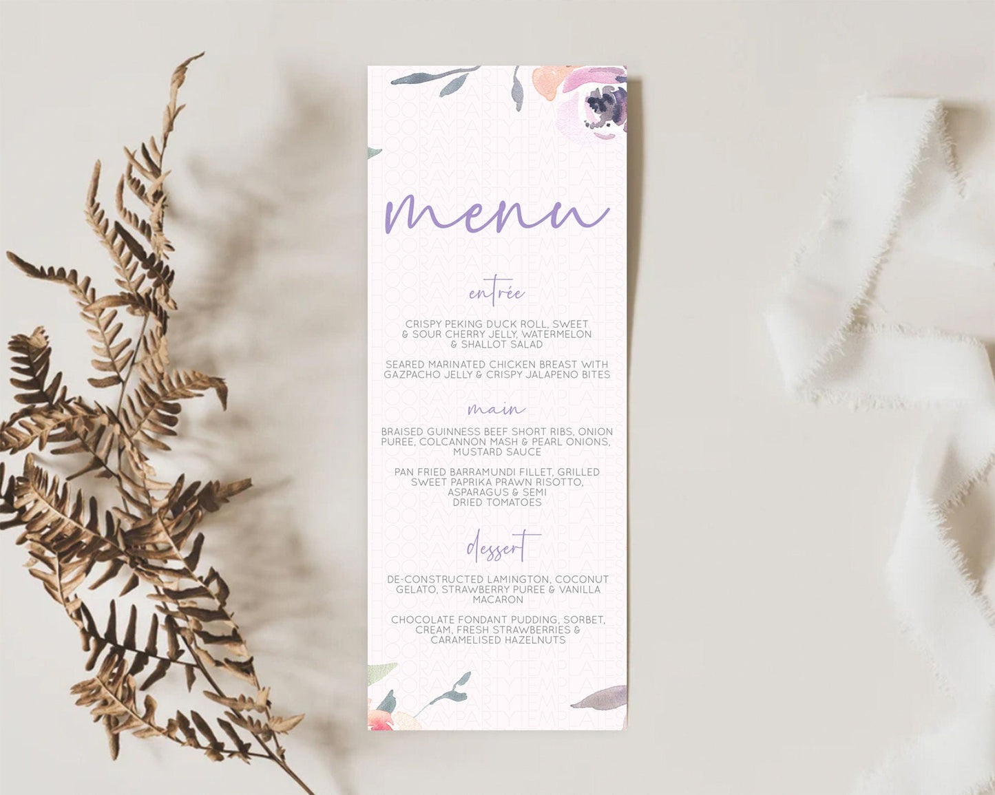 Secret Garden Menu Wildflower Menu Template Pastel Flower Garden Table Decor Boho Floral Dinner Dessert Floral Party Food Menu D10198