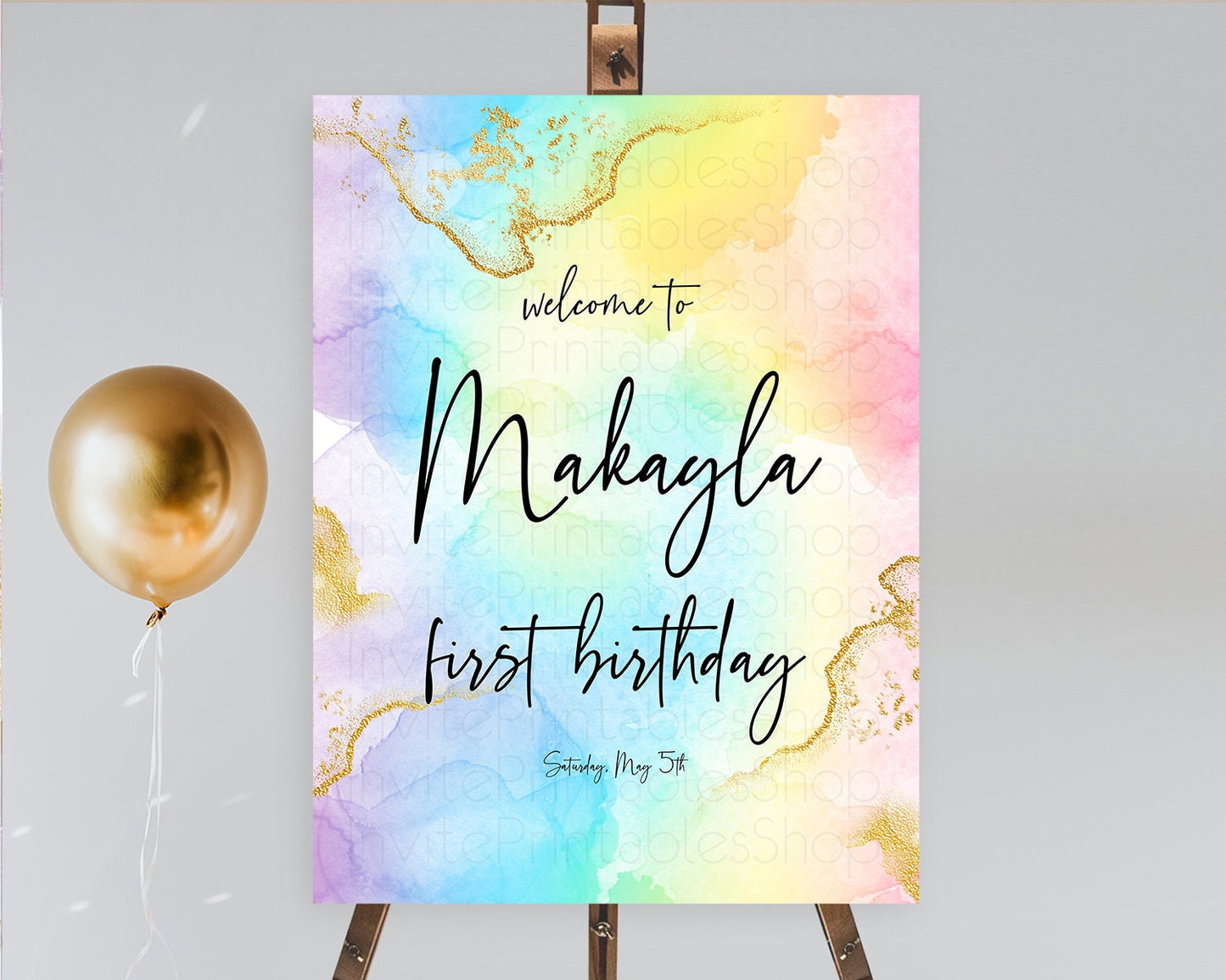 Pastel Welcome Sign Pastel Rainbow Welcome Sign Colorful Rainbow Confetti Watercolor Glitter Pastel First Birthday Welcome Sign D10588