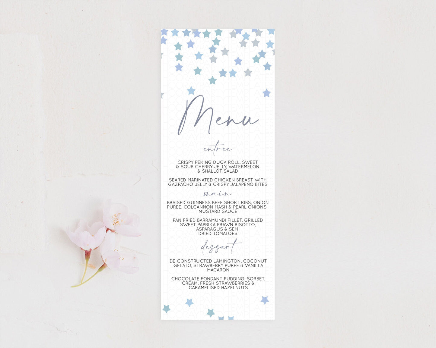 Star Menu Template Pastel Stars Menu Shooting Star Twinkle Little Star Decor Rainbow Colorful Confetti Dinner Dessert Food Menu D10341