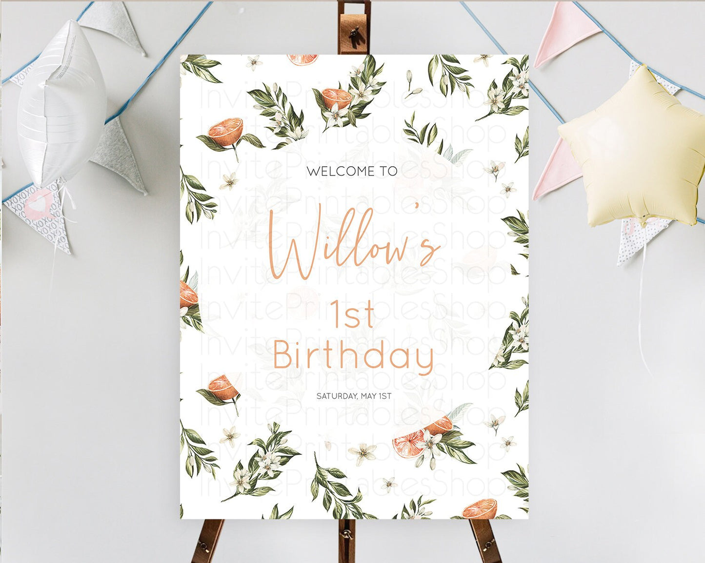 Citrus Welcome Sign Lemon Welcome Sign Orange Welcome Sign Citrus Welcome Poster Citrus Floral Décor First Birthday Welcome Sign D10545