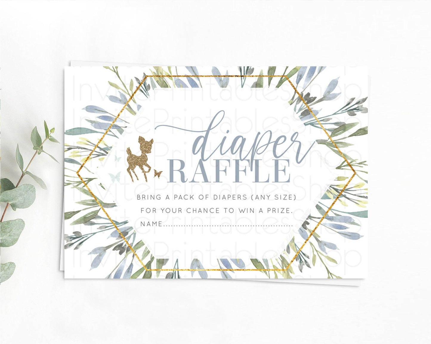 Fawn Diaper Raffle Card Deer Diaper Insert Floral Deer Diaper Ticket Enchanted Forest Butterfly Pastel Baby Shower Raffle Game D10534