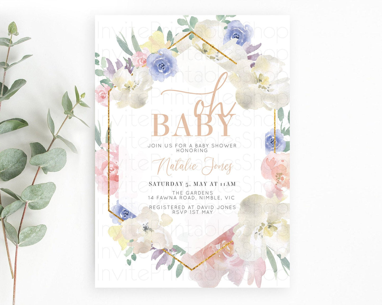 Wildflower Baby Shower Invitation Secret Garden Baby Shower Invitation Pastel Flowers Invite Enchanted Garden Shower Floral Theme D10254