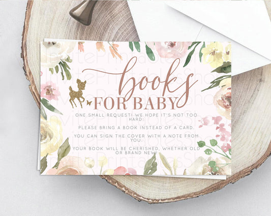 Fawn Books For Baby Card Deer Book Insert Floral Deer Book Card Enchanted Forest Butterfly Pastel Baby Shower Book Poem Request D10193