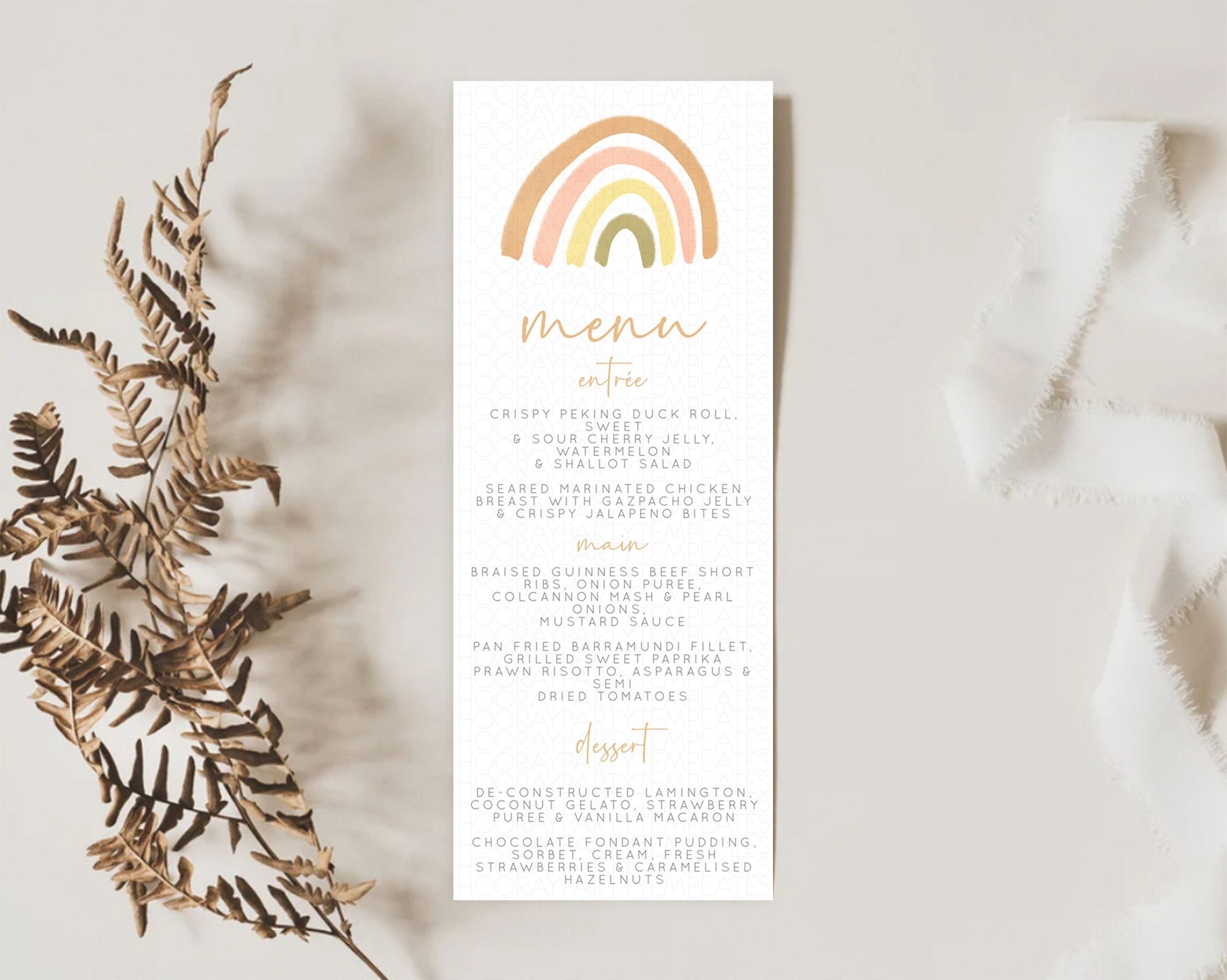Editable Pastel Rainbow Menu Boho Rainbow Menu Template Rainbow Boho Table D