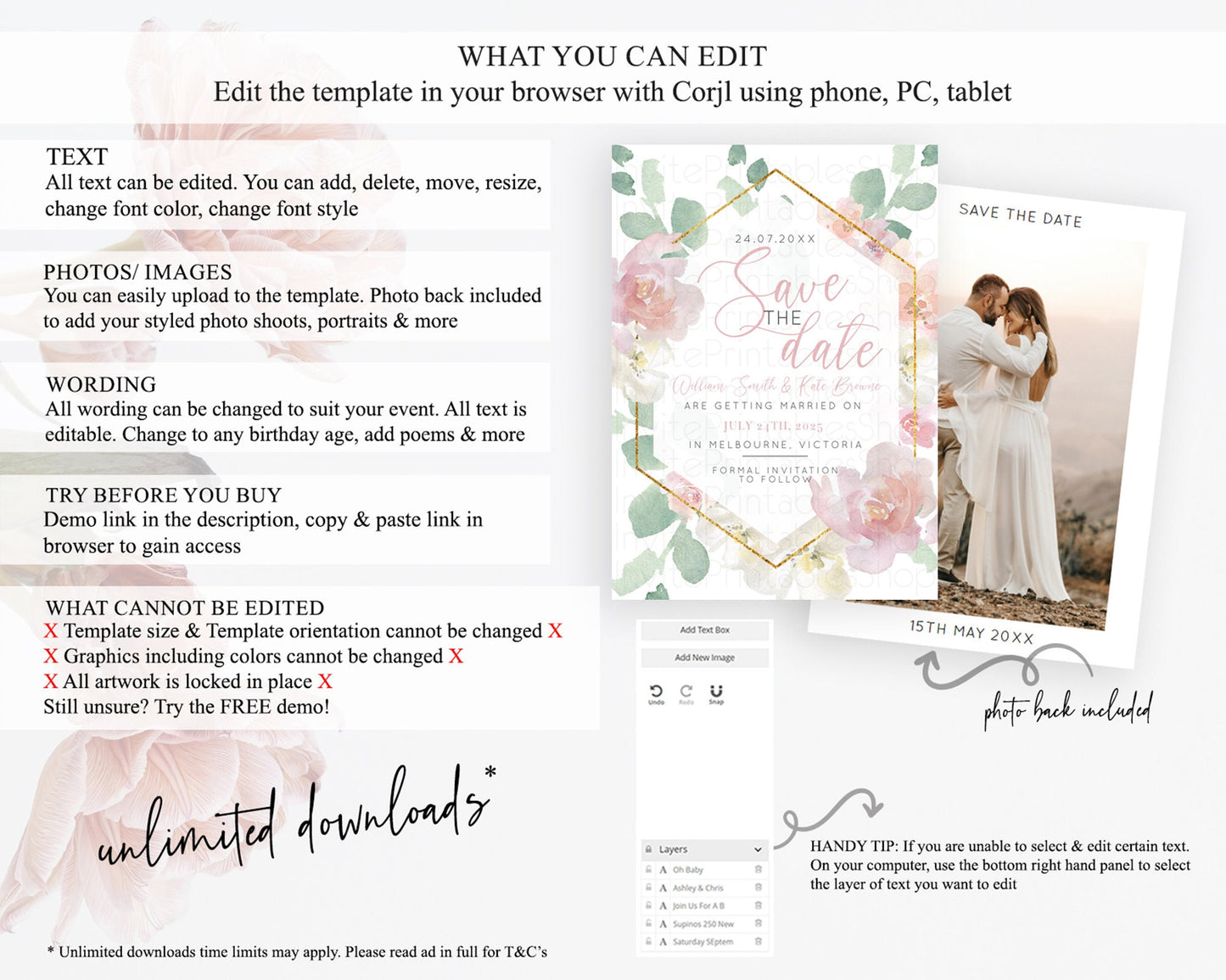 Wildflower Save The Date Template Secret Garden Save The Date Pastel Floral Garden Party Boho Flowers Birthday Baby Shower Wedding D10965