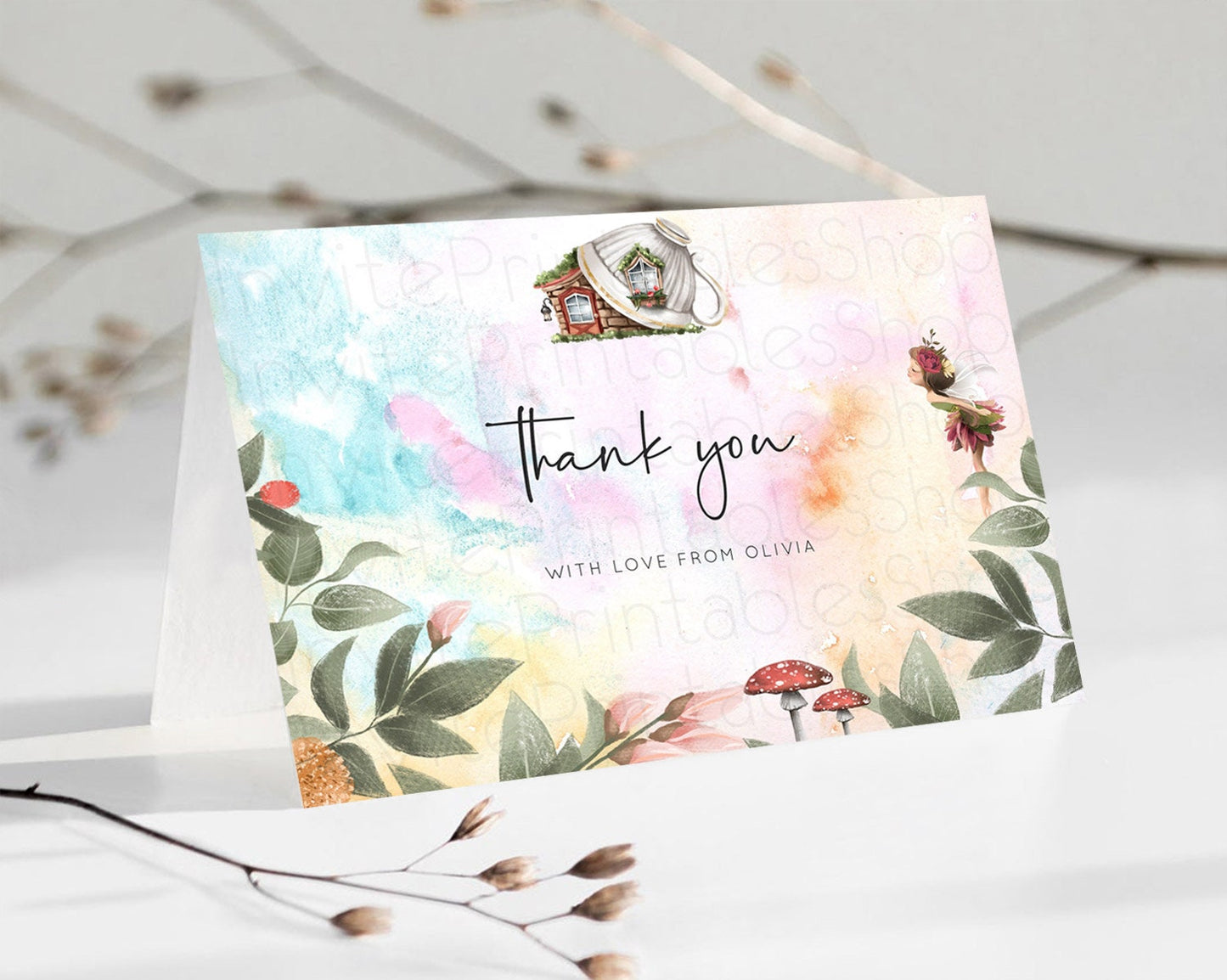 Fairy Thank You Fairy Thank You Card Enchanted Garden Pastel Butterfly Birthday Thank You Floral Secret Garden Teacher Thank You D10555