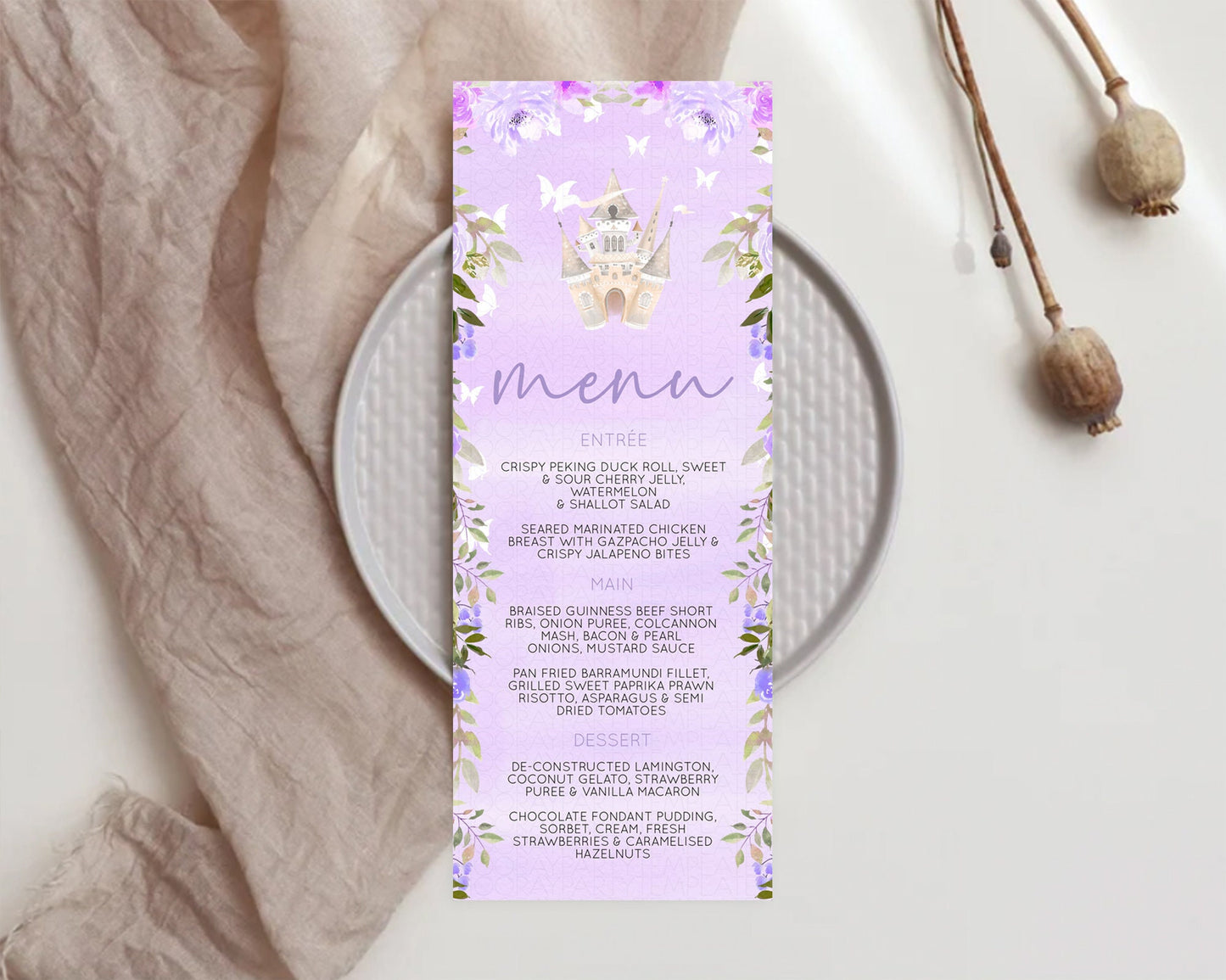 Princess Menu Castle Menu Template Secret Garden Table Decor Enchanted Castle Pastel Floral Dinner Dessert Menu Princess Food Menu D10339