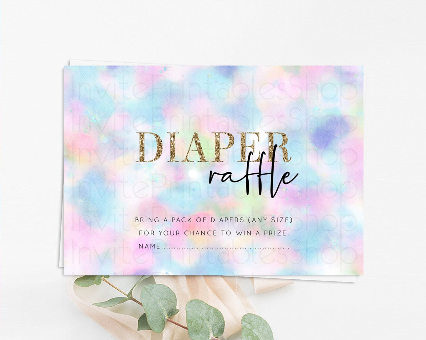 Pastel Diaper Raffle Card Pastel Rainbow Diaper Raffle Insert Colorful Ombre Watercolor Diaper Ticket Confetti Glitter Raffle Game D10694