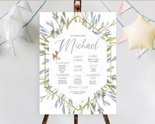 Editable Fawn First Birthday Milestone Board Deer First Birthday Milestone P