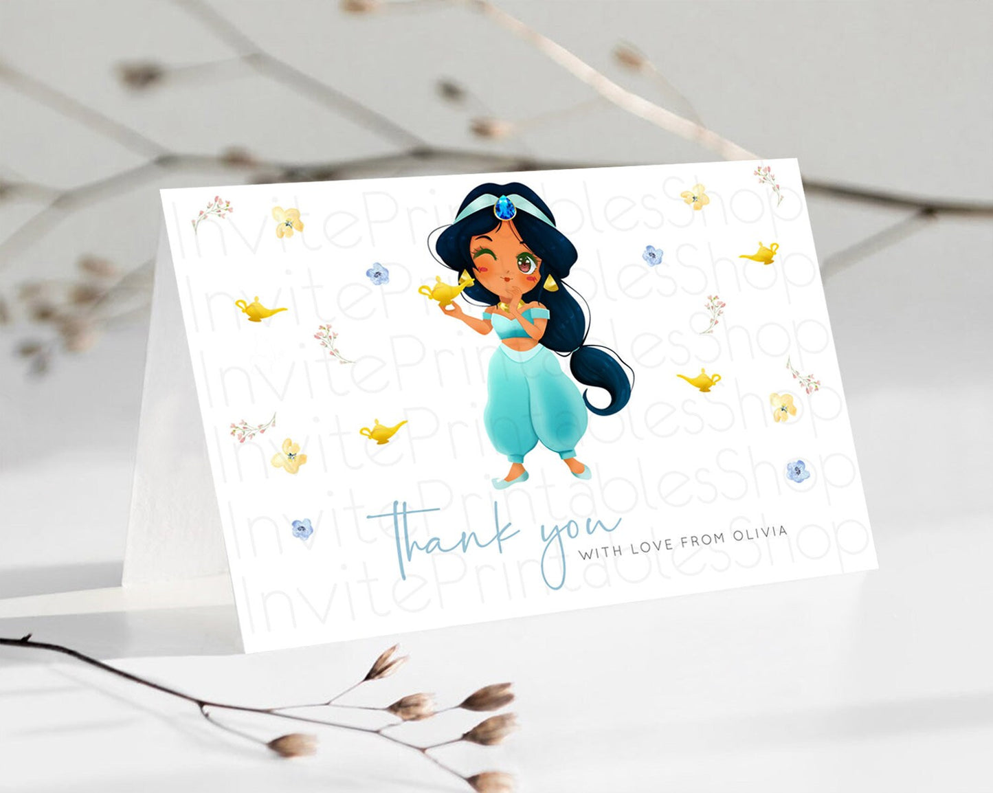 Princess Thank You Castle Thank You Card Secret Garden Birthday Thank You Card Enchanted Castle Pastel Floral Teacher Thank You Card D10887