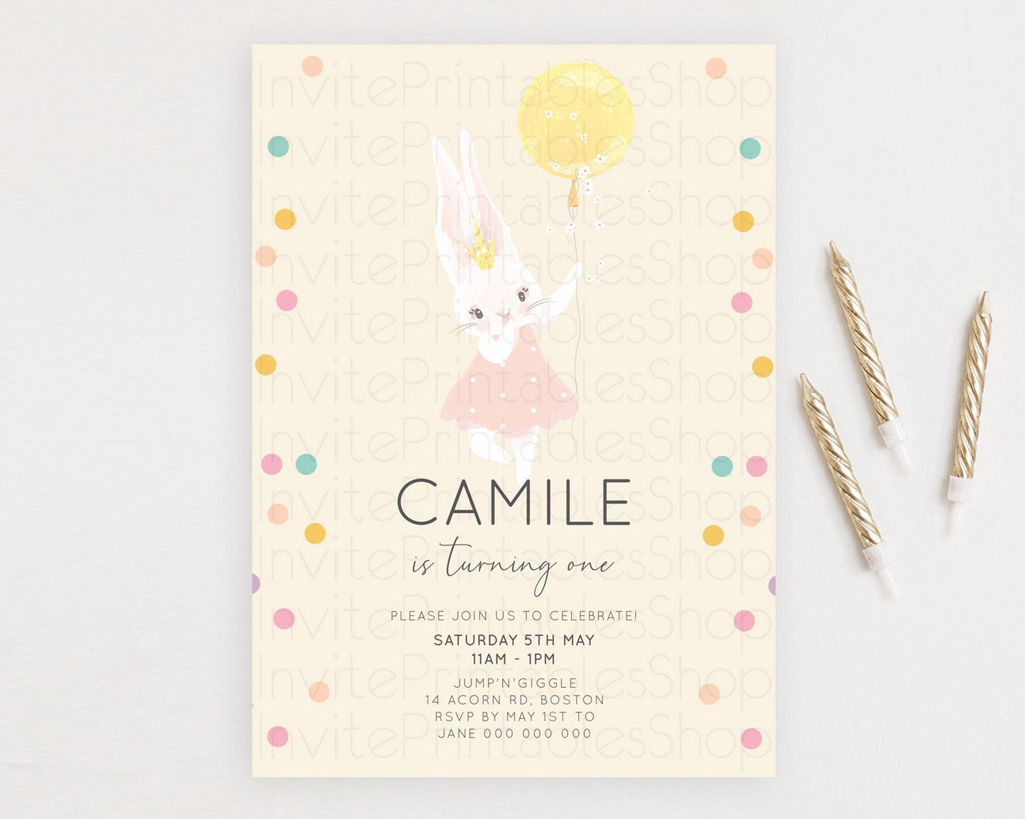 Bunny Birthday Invitation Pastel Bunny Invitation Bunny Balloon Invites Pastel Confetti Balloon Bunny Invites 2nd 1st First Birthday 199v4