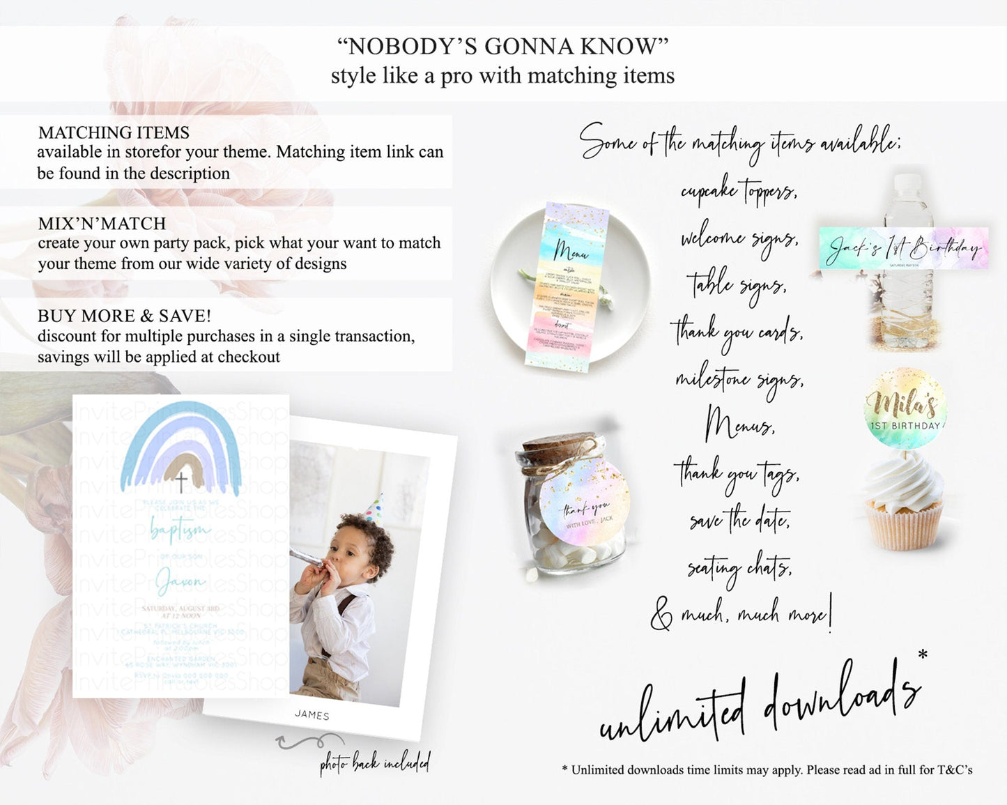 Pastel Rainbow Baptism Invitation Boho Rainbow Baptism 1st Birthday Invitation Rainbow Pastel Watercolor Christening Invitation D10352