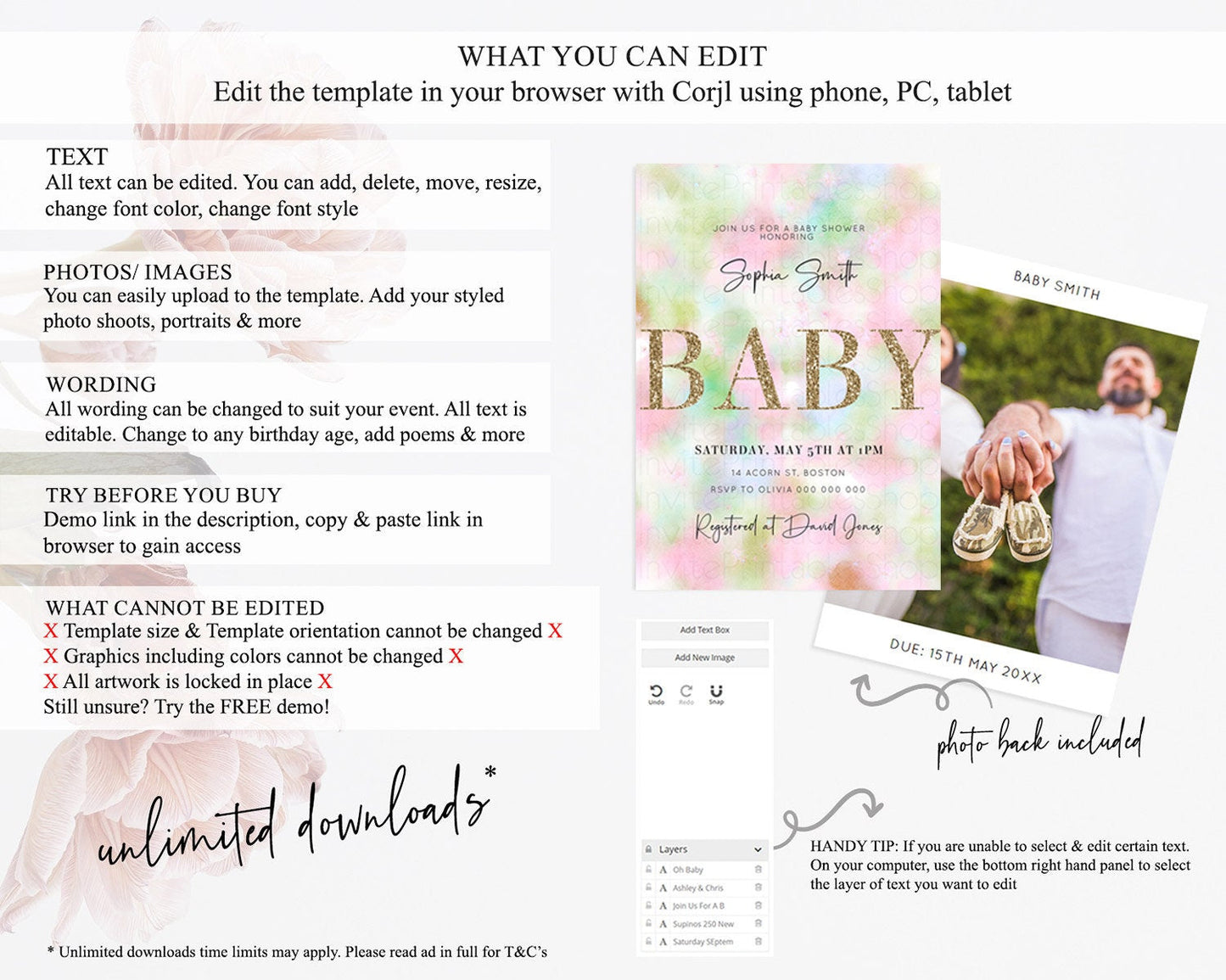 Pastel Baby Shower Invitation Rainbow Baby Shower Invitation Colorful Pastel Watercolor Invitation Gold Glitter Sprinkles Ombre D10698