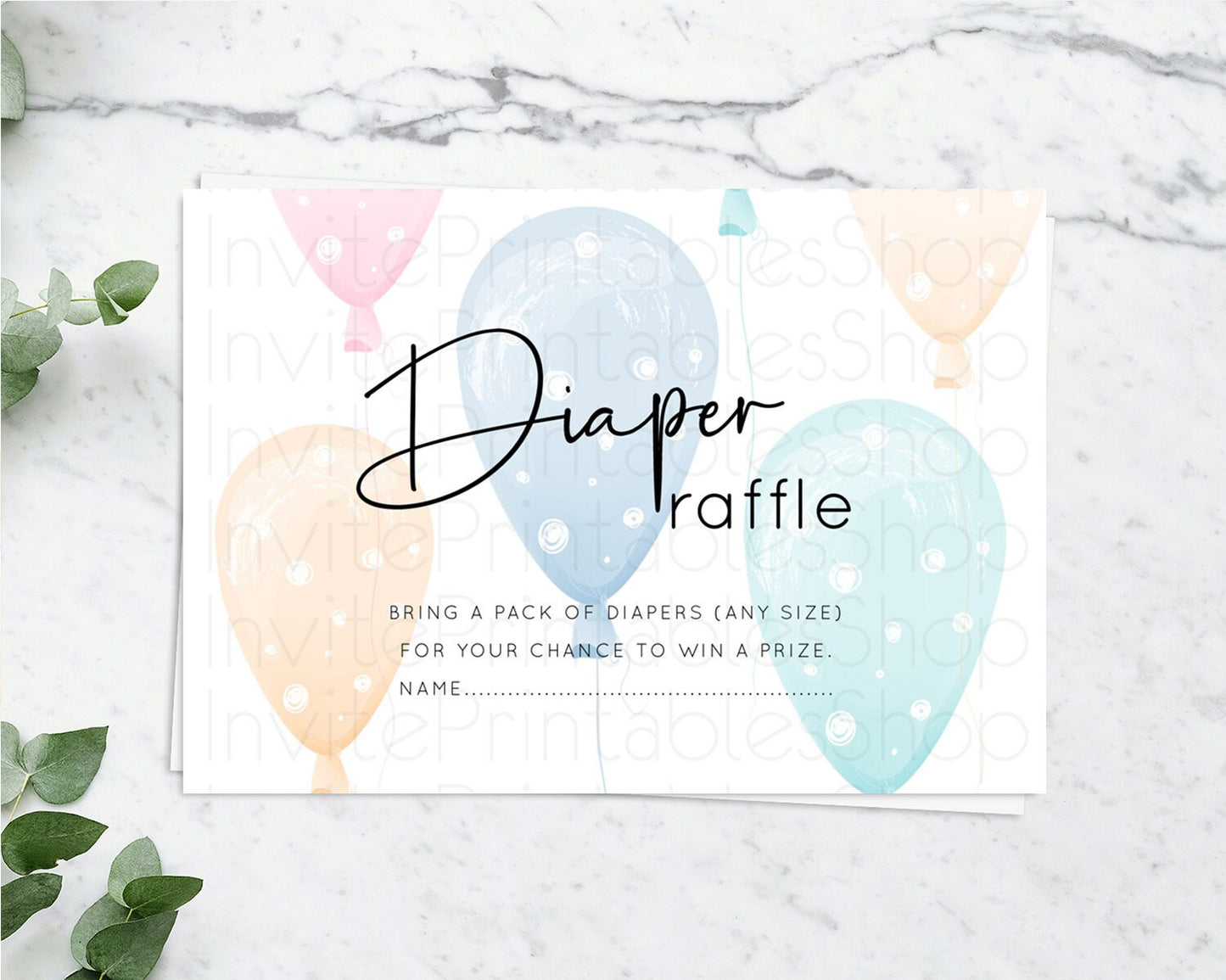 Pastel Balloons Diaper Raffle Card Colorful Balloon Diaper Raffle Insert Rainbow Balloon Diaper Ticket Confetti Balloon Raffle Game D10776