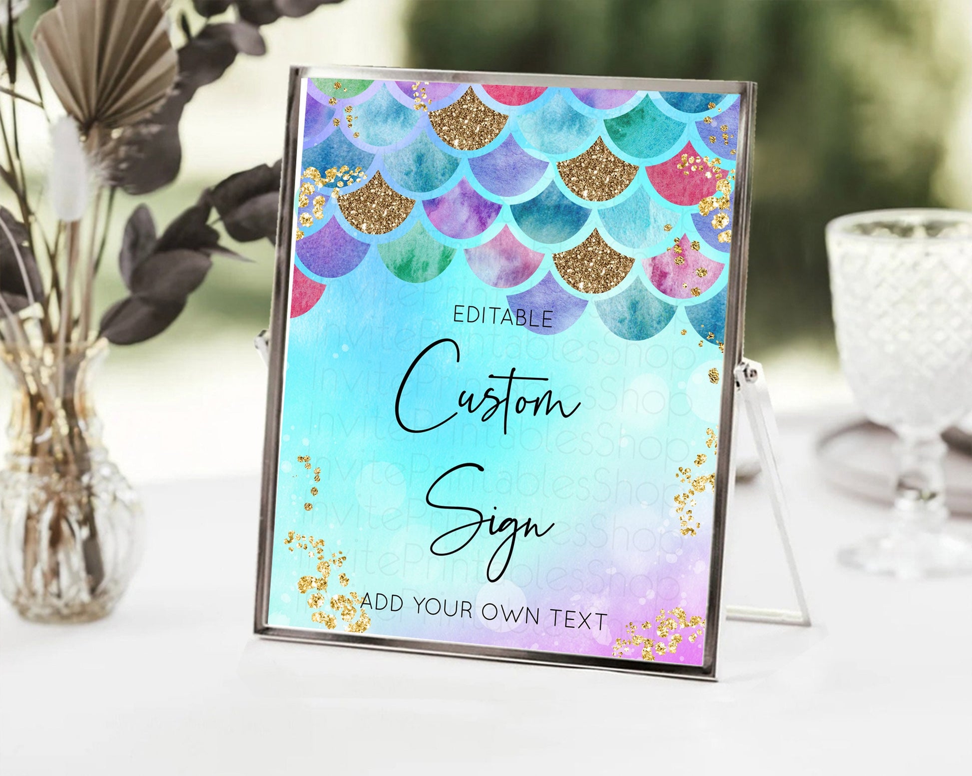 Editable Mermaid Sign Sea Table Sign Decor Colorful Pastel Mermaid Under The