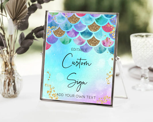 Editable Mermaid Sign Sea Table Sign Decor Colorful Pastel Mermaid Under The