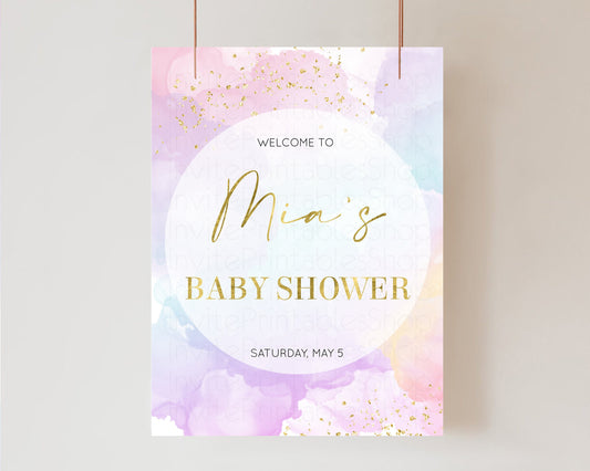 Editable Pastel Baby Shower Sign Rainbow Baby Shower Sign Welcome Baby Showe