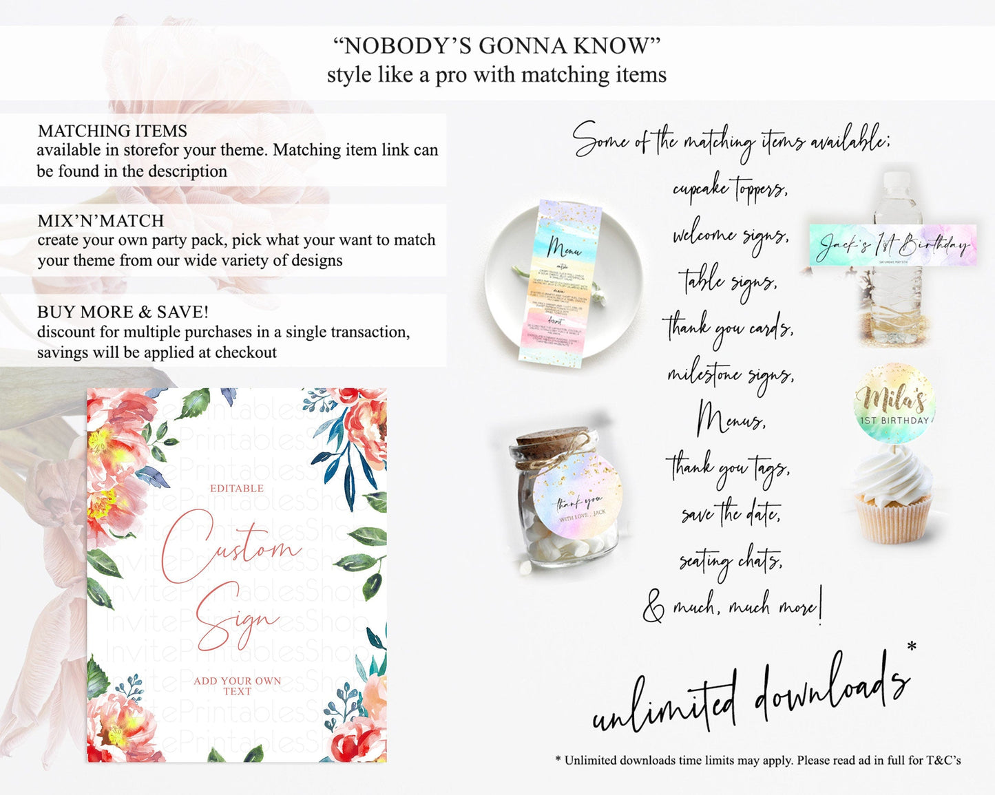 Wildflower Floral Table Sign Decor Secret Garden Sign Template Pastel Floral Garden Party Boho Flowers Birthday Baby Shower Wedding D10751
